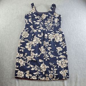 Jones New York Dress Womens 10 Blue Floral Lined Silk Sleeveless Back Zip Pencil